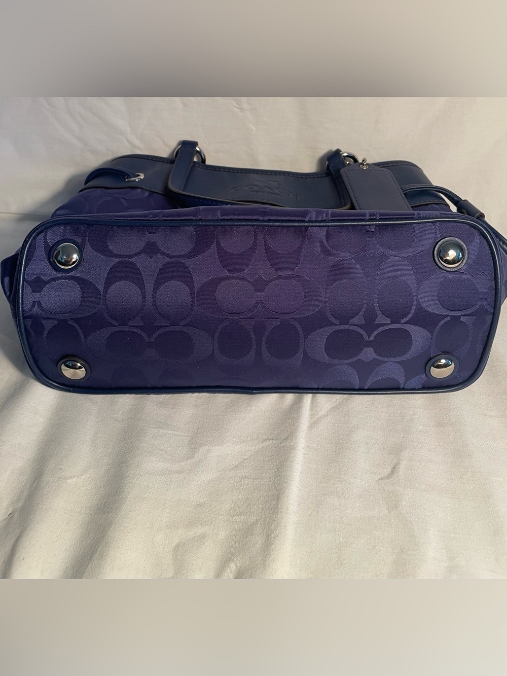 Coach Blue Signature Shoulder Purse / Hand Bag with Leather Trim - Picture 11 of 15